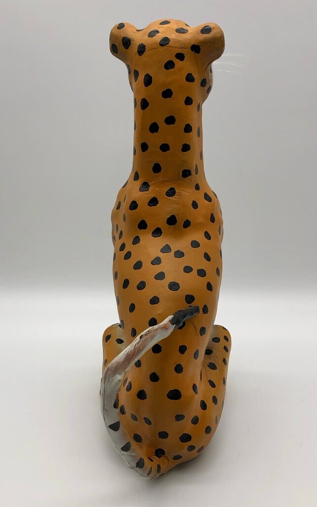Vtg Hand Painted Leather Cheetah 17” Figurine /b
