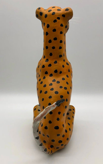 Vtg Hand Painted Leather Cheetah 17” Figurine /b