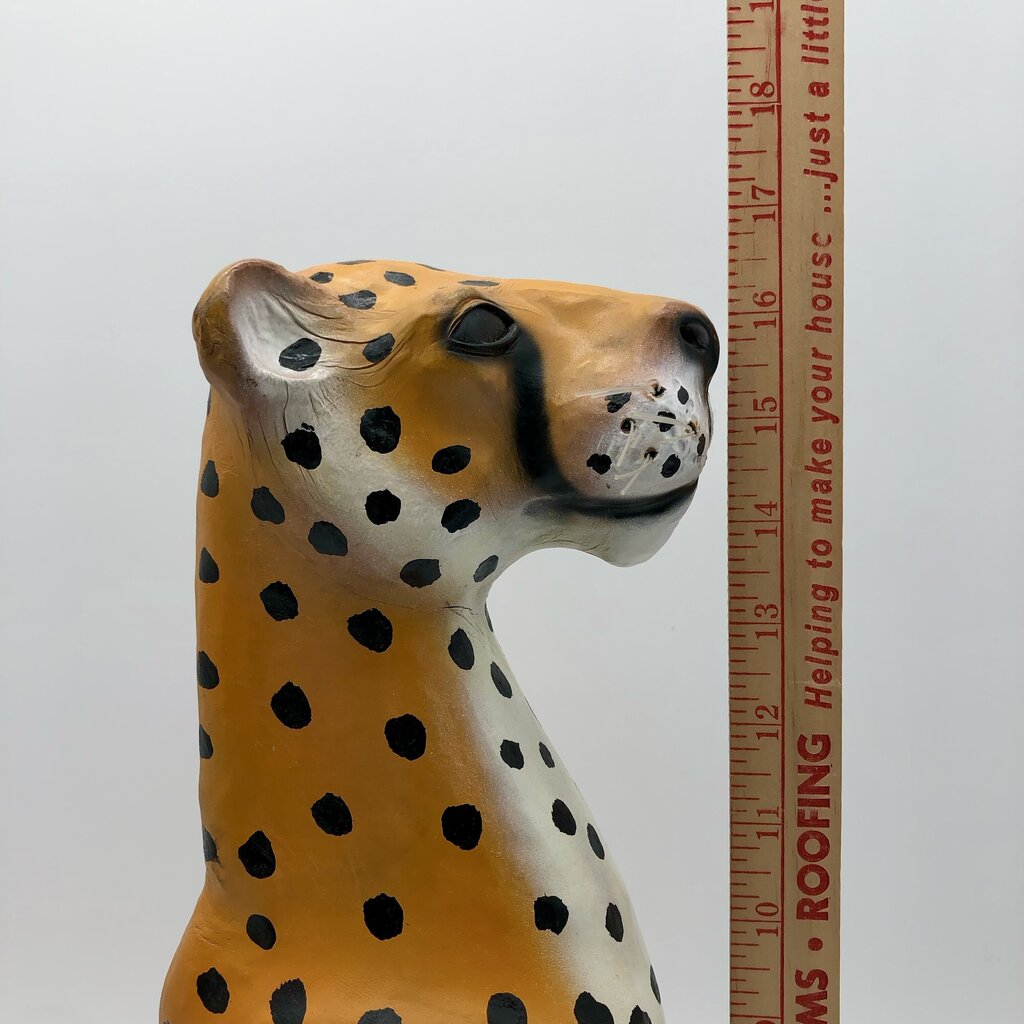 Vtg Hand Painted Leather Cheetah 17” Figurine /b