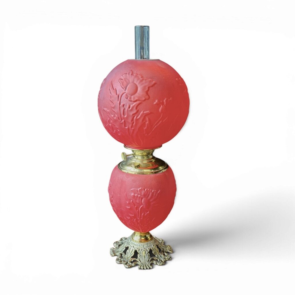 Antique Frosted Ruby Red Banquet Parlor Lamp