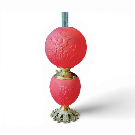 Antique Frosted Ruby Red Banquet Parlor Lamp