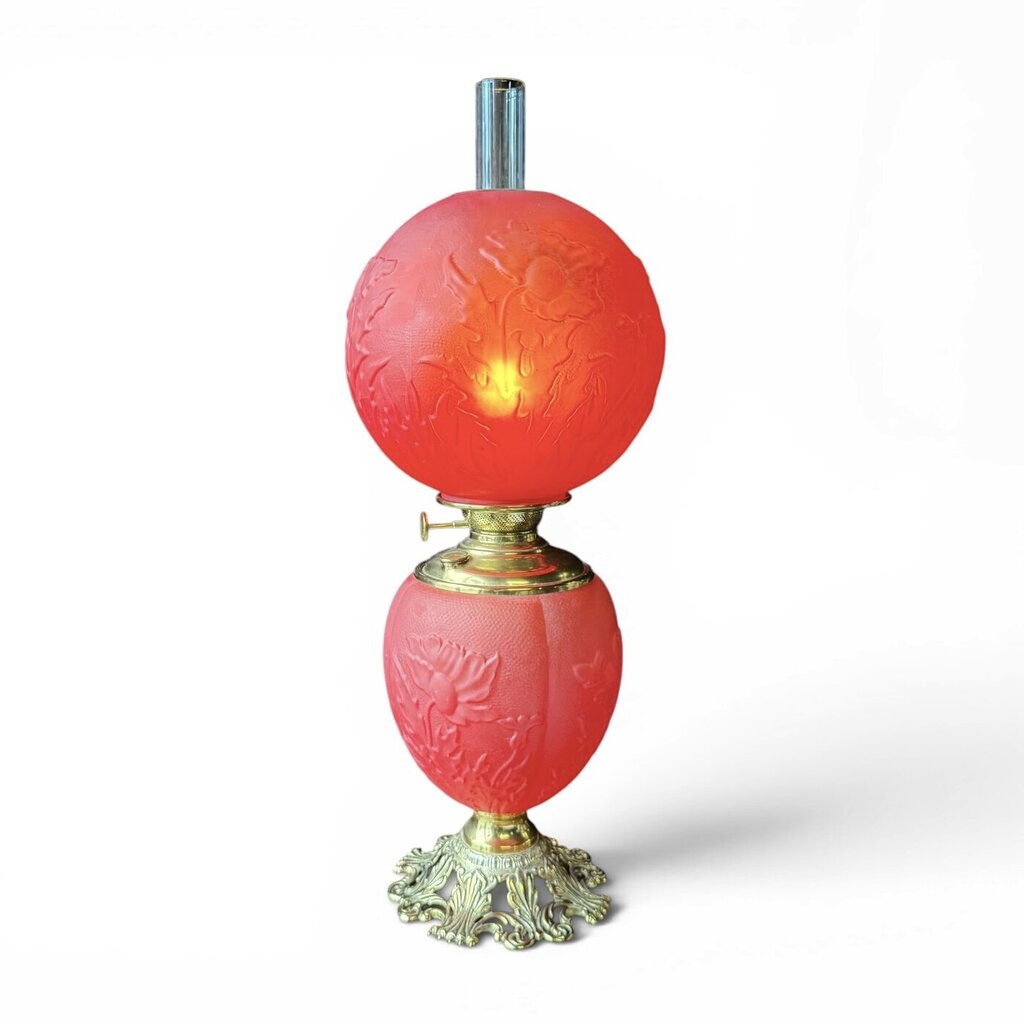 Antique Frosted Ruby Red Banquet Parlor Lamp
