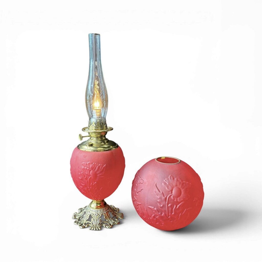 Antique Frosted Ruby Red Banquet Parlor Lamp