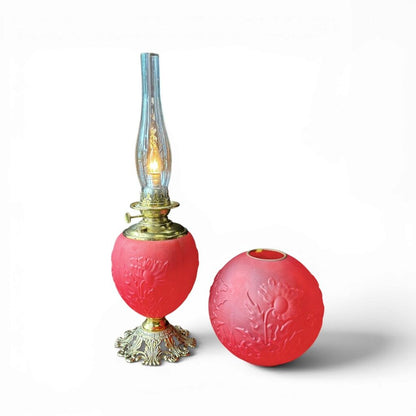 Antique Frosted Ruby Red Banquet Parlor Lamp