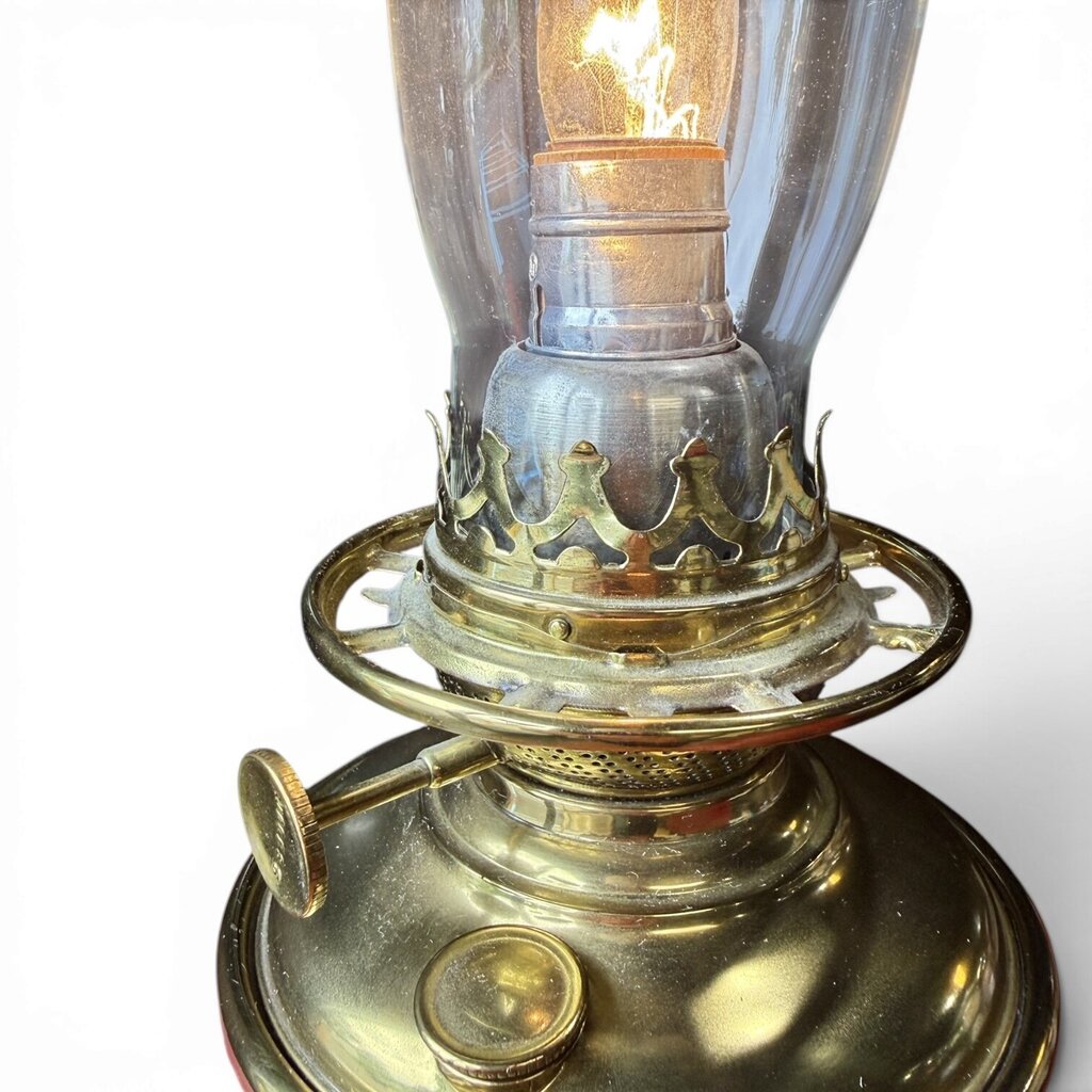 Antique Frosted Ruby Red Banquet Parlor Lamp