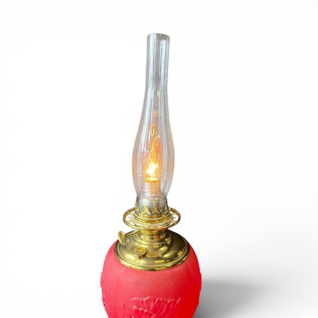Antique Frosted Ruby Red Banquet Parlor Lamp