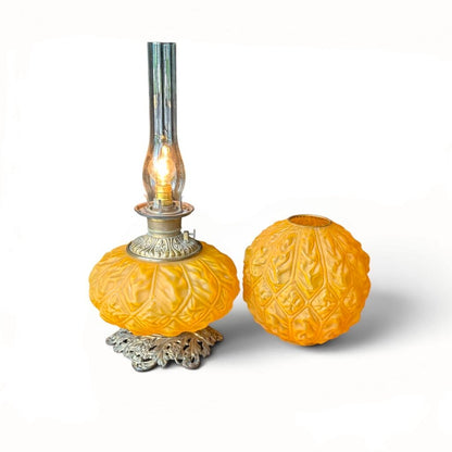Antique GWTW Frosted Orange Oil To Electric Converted Parlor Lamp
