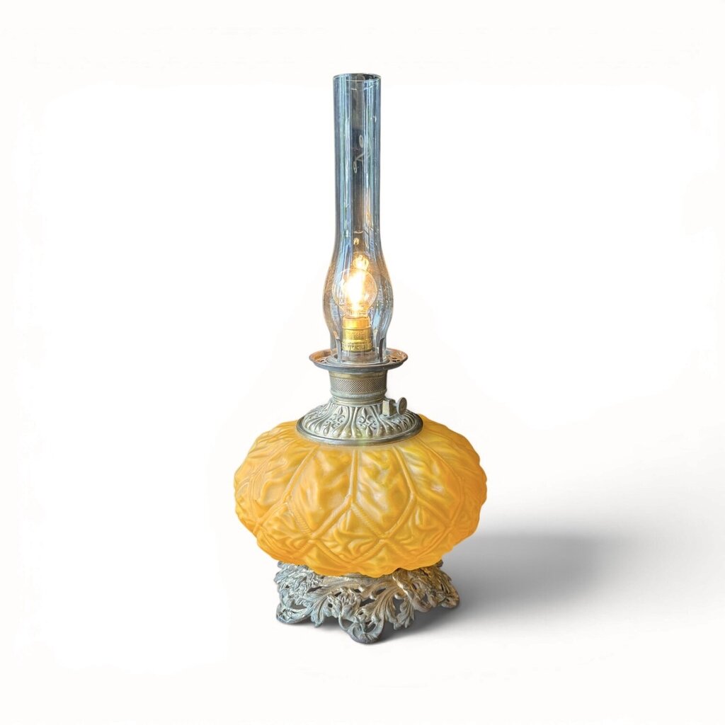 Antique GWTW Frosted Orange Oil To Electric Converted Parlor Lamp
