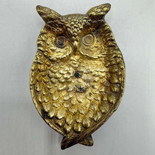Vintage Keeler MCM 1964 Solid Brass Owl 6 Inch Trinket Dish/Ashtray /cb