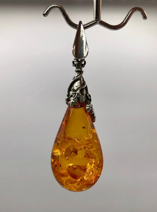 Heat Treated Honey Amber Pendant w/ Sterling Bail /b