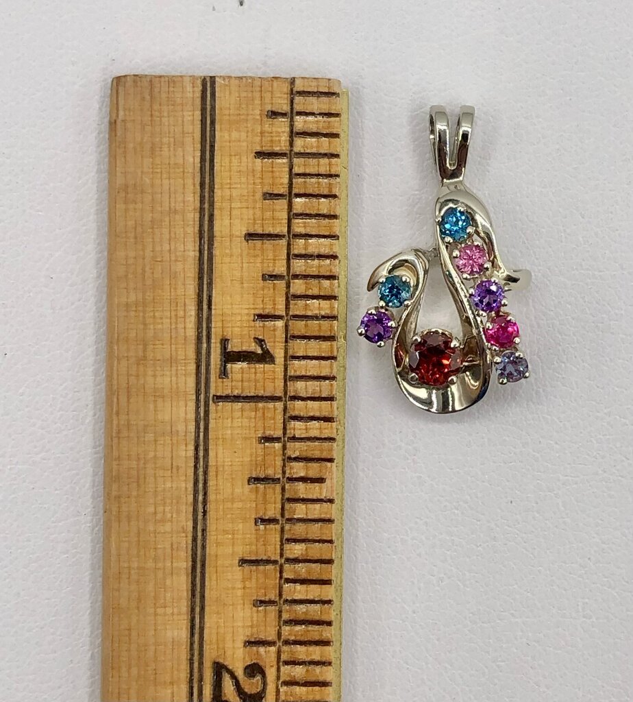 14K White Gold & Multicolor Gemstone Pendant /b