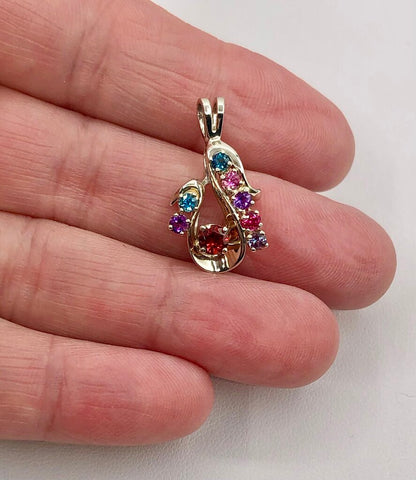 14K White Gold & Multicolor Gemstone Pendant /b