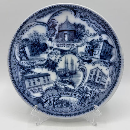 Antique R.M. Cook Flow Blue Souvenir Plate Views of Marblehead Massachusetts Made in England /cb
