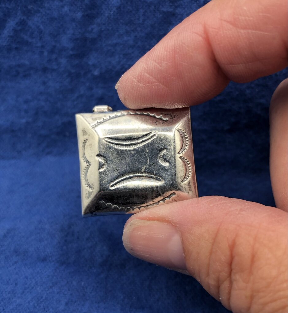 Small Sterling Silver Pill Case w/ Native Amereican Motif /b