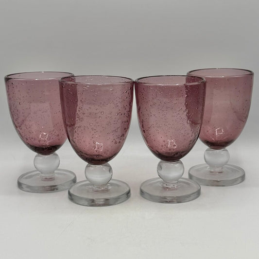 Set Of 4 TAG Ltd Plum Bubble Glass Water Goblets Handblown Discontinued /cb