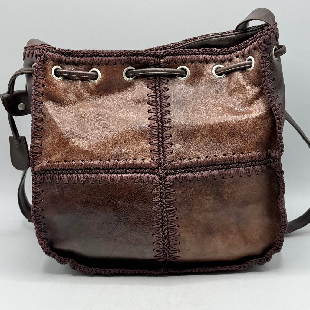Vintage 1990s Marc Chantal Brown Leather Patchwork Shoulder Bag /cb