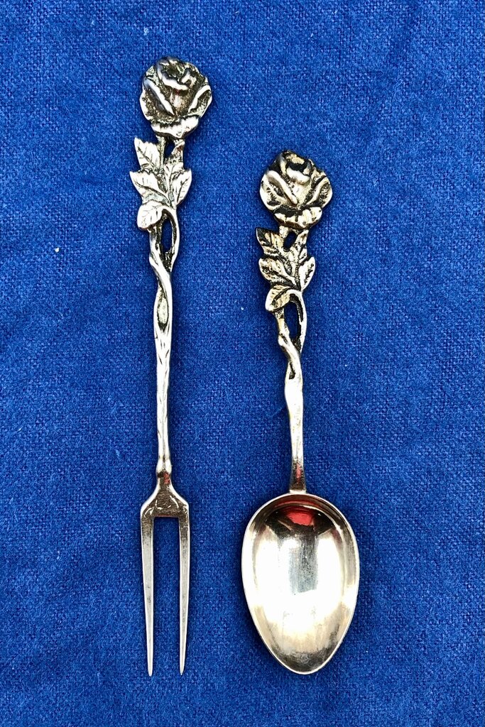 Sweden Sterling Silver Viking Rose Tapas Spoon & Fork Set /b