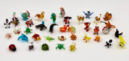 Vintage Lot of 39 Mini Blown Glass Animal Figurines /b