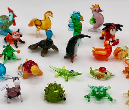 Vintage Lot of 39 Mini Blown Glass Animal Figurines /b