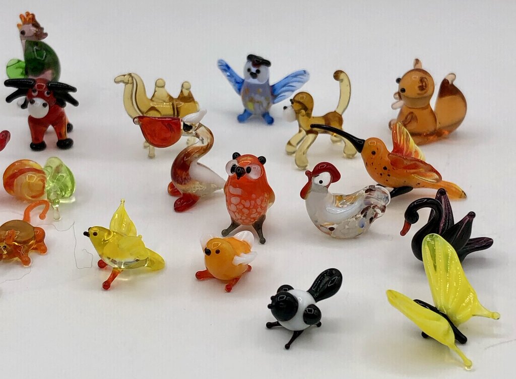 Vintage Lot of 39 Mini Blown Glass Animal Figurines /b