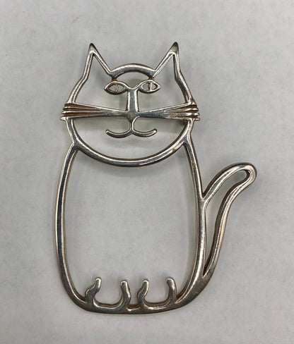 Vtg Navajo Belinda Woody Sterling Silver Cat Brooch /b