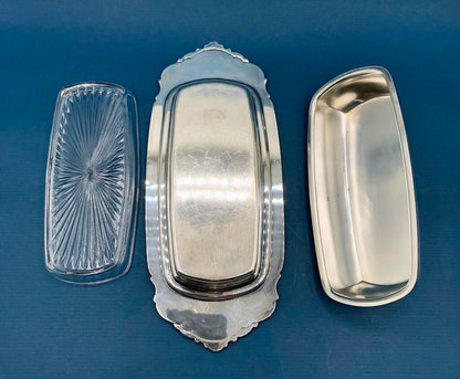 Wallace Silver Plate “Baroque” Covered Butter Dish w/ Glass Insert /b