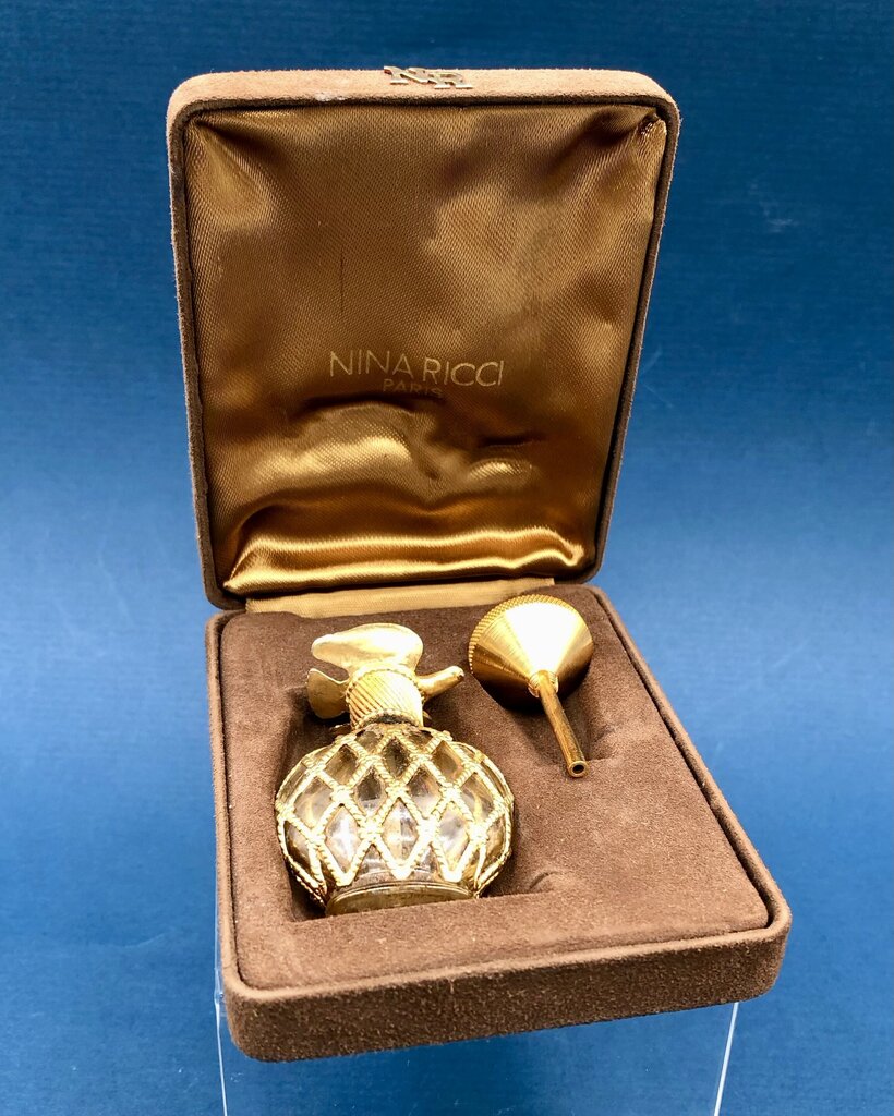 Vtg Nina Ricca Paris L’Air du TEmps Perfume Flacon Bottle w/ Funnel & Case /b