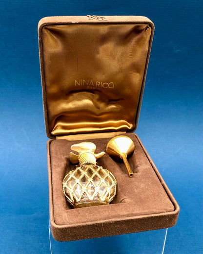 Vtg Nina Ricca Paris L’Air du TEmps Perfume Flacon Bottle w/ Funnel & Case /b