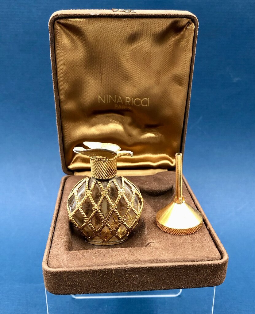 Vtg Nina Ricca Paris L’Air du TEmps Perfume Flacon Bottle w/ Funnel & Case /b