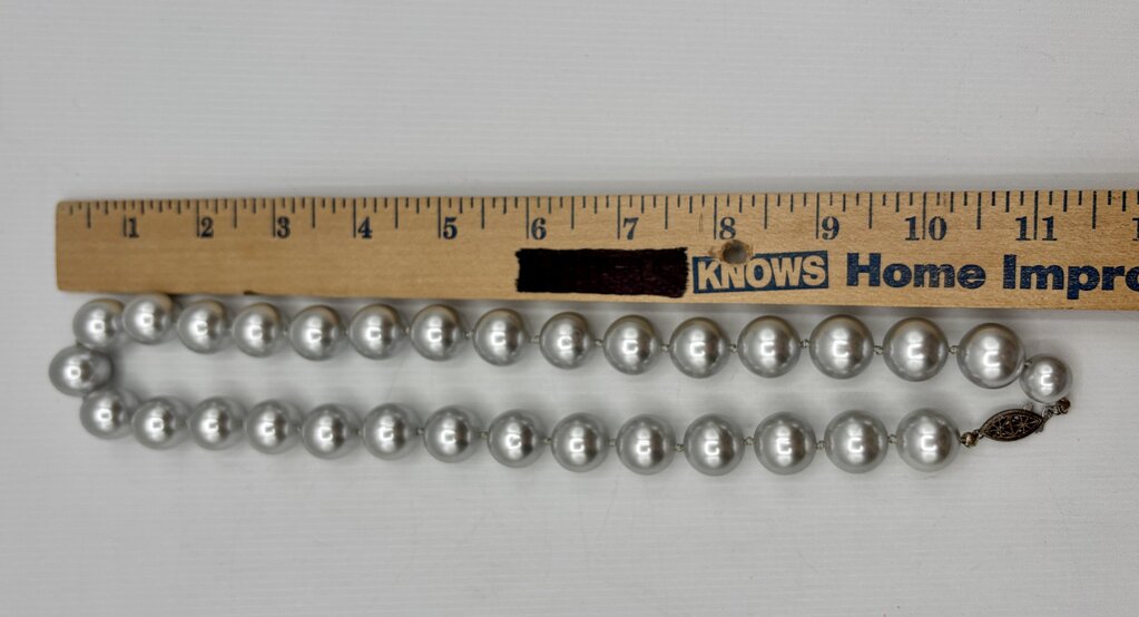 Set of 2 Chunky Faux Pearl Necklaces Grey Toned /j