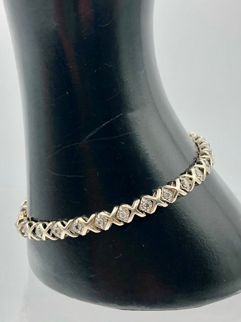925 Sterling ~ Diamond & 18K Gold Tennis Bracelet /b