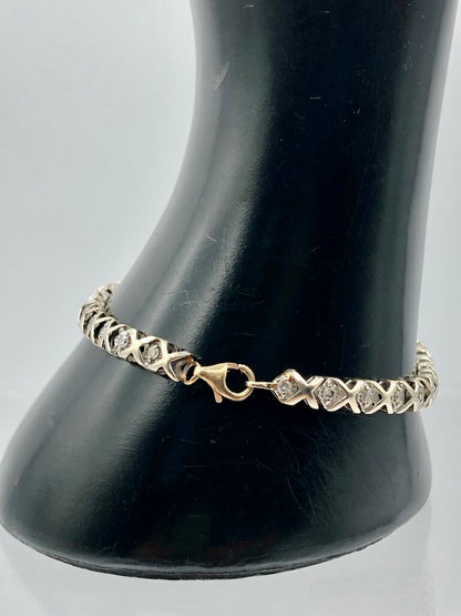 925 Sterling ~ Diamond & 18K Gold Tennis Bracelet /b
