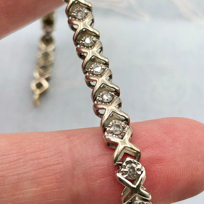 925 Sterling ~ Diamond & 18K Gold Tennis Bracelet /b