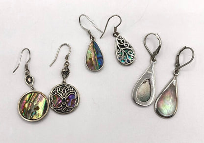 3pr Sterling Silver & Abalone Dangle Earrings /b