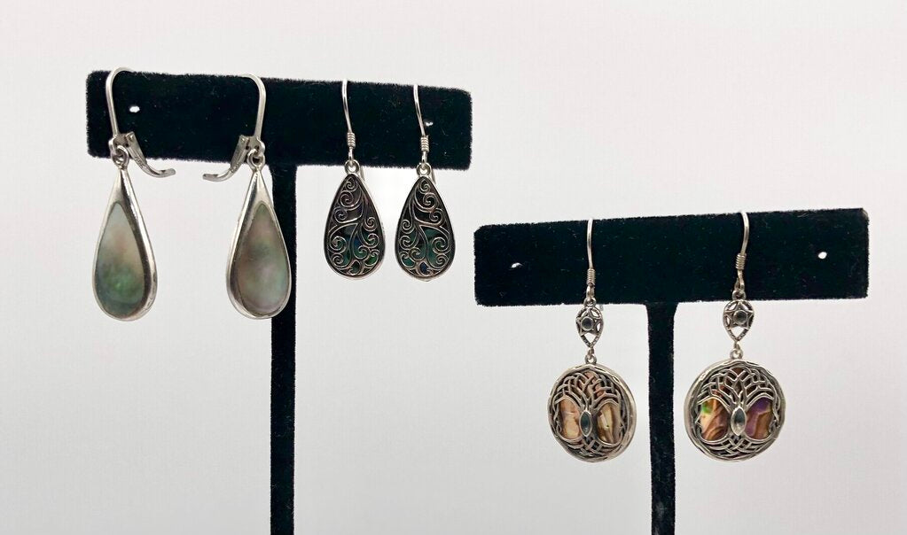 3pr Sterling Silver & Abalone Dangle Earrings /b