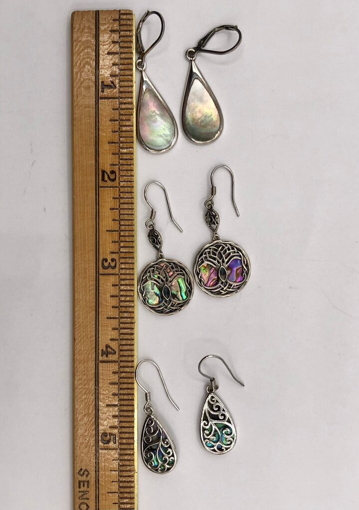 3pr Sterling Silver & Abalone Dangle Earrings /b