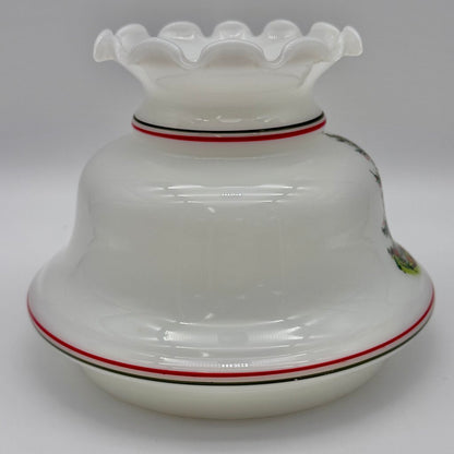 Vintage Brass Hurricane Parlor Lamp w/White Glass Ruffled Christmas Tree Shade 14 1/2” /cb