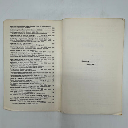 Black Words That Say: Don’t Cry, Scream By Don L. Lee Paperback 1970 Broadside Press /cb
