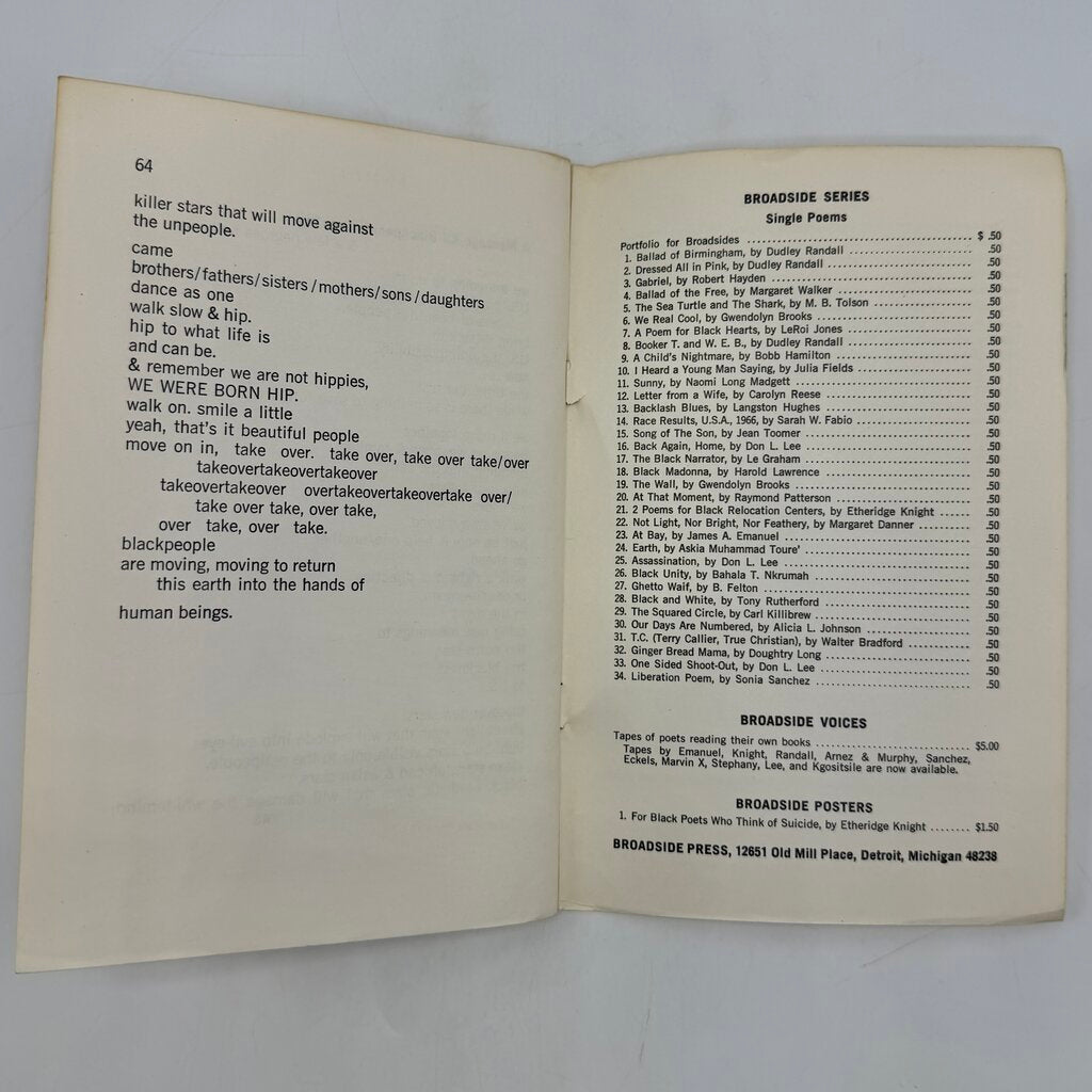 Black Words That Say: Don’t Cry, Scream By Don L. Lee Paperback 1970 Broadside Press /cb