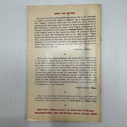 Black Words That Say: Don’t Cry, Scream By Don L. Lee Paperback 1970 Broadside Press /cb