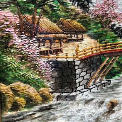 Vtg Japanese Silk Embroidery Mt. Fuji Landscape /b