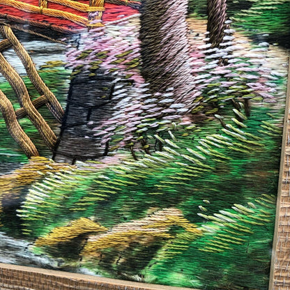 Vtg Japanese Silk Embroidery Mt. Fuji Landscape /b