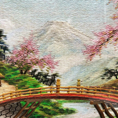 Vtg Japanese Silk Embroidery Mt. Fuji Landscape /b