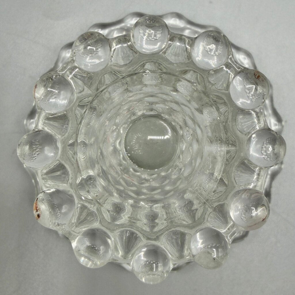 Pair of Vintage Duncan Miller Hobnail Candle Holders w/Bobeches & Prisms 5 1/2” /cb
