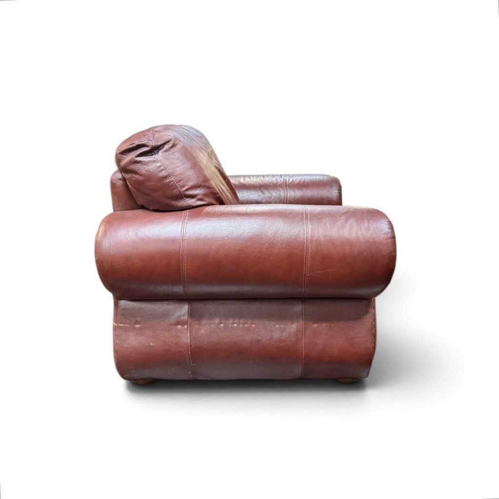 Red Leather Armchair With Brass Upholstery Tacks