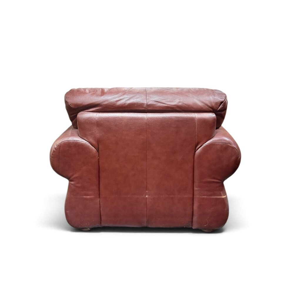 Red Leather Armchair With Brass Upholstery Tacks
