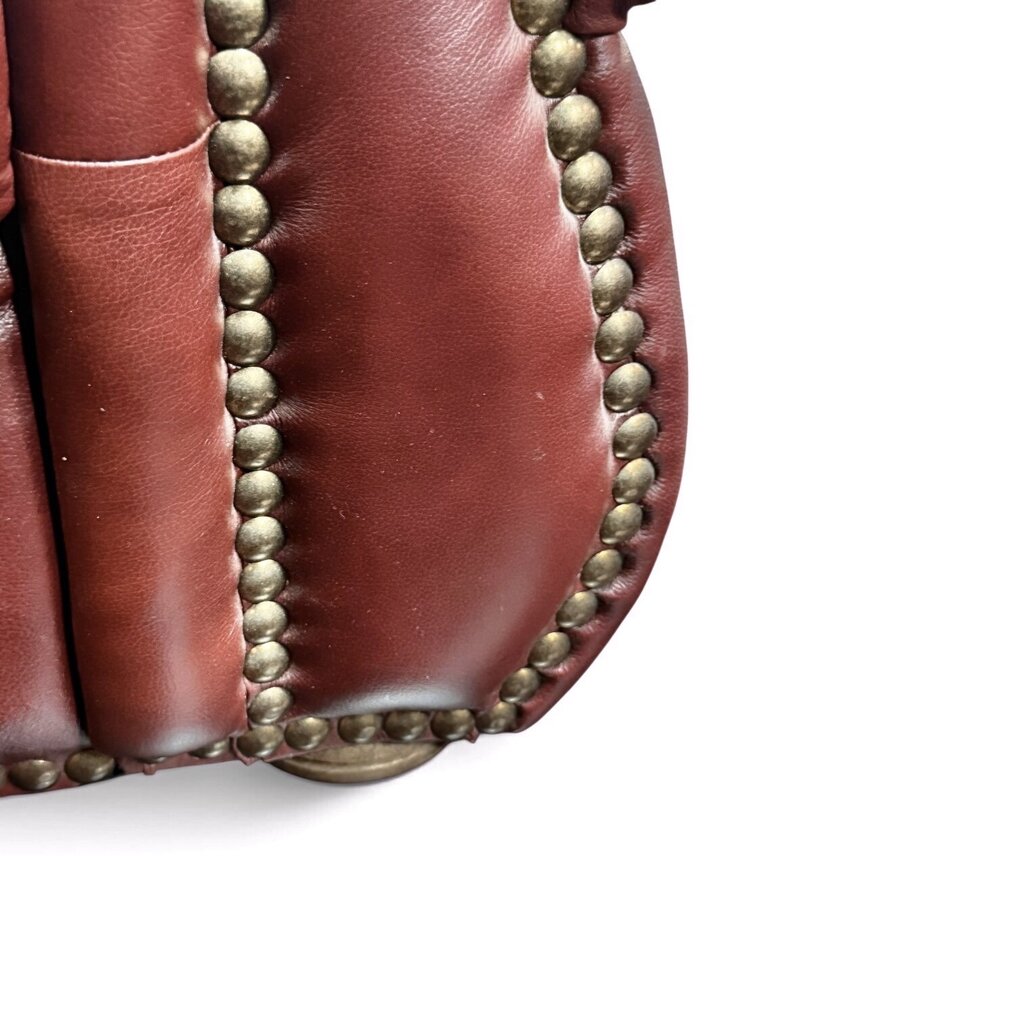 Red Leather Armchair With Brass Upholstery Tacks