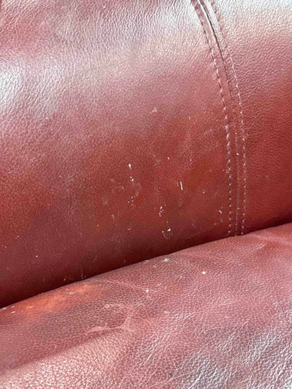 Red Leather Armchair With Brass Upholstery Tacks