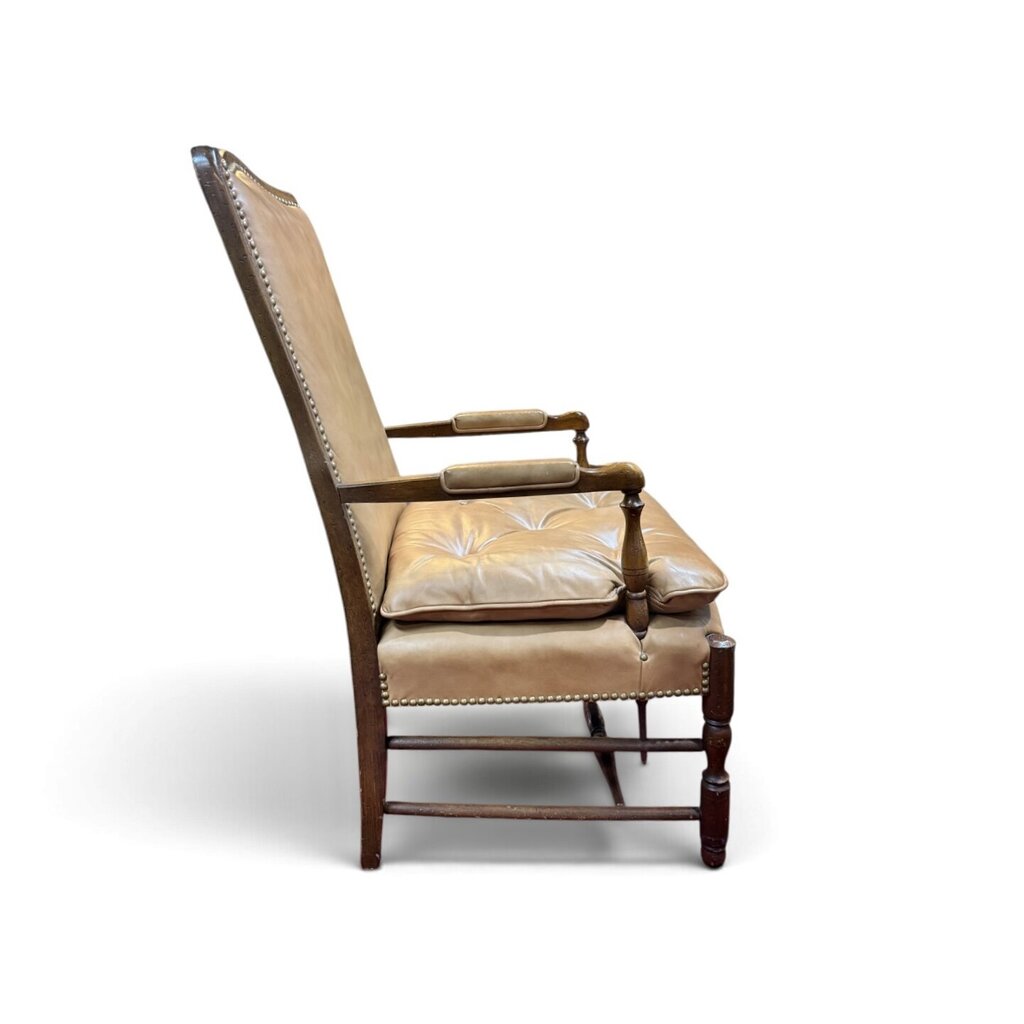 Tan Leather Wingback Style Tufted Cushion Armchair