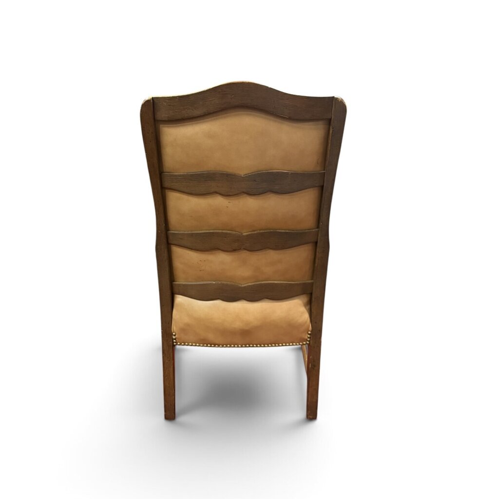 Tan Leather Wingback Style Tufted Cushion Armchair